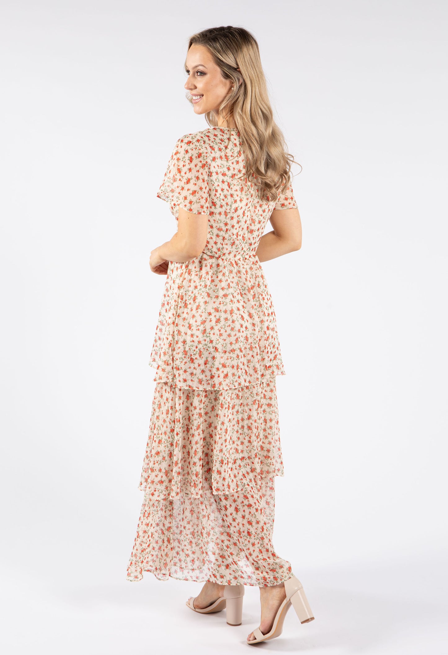 Tiered Floral Midi Tea Dress