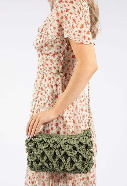 Straw Scalloped Cross Body Bag