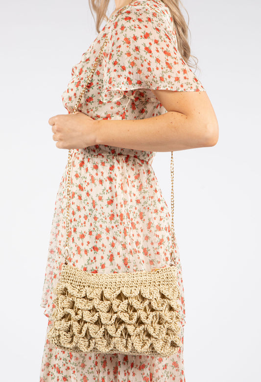 Straw Scalloped Cross Body Bag