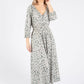 Long Sleeve Leaf Print Midi Dress