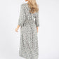 Long Sleeve Leaf Print Midi Dress