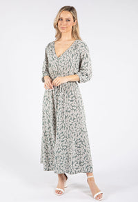 Long Sleeve Leaf Print Midi Dress