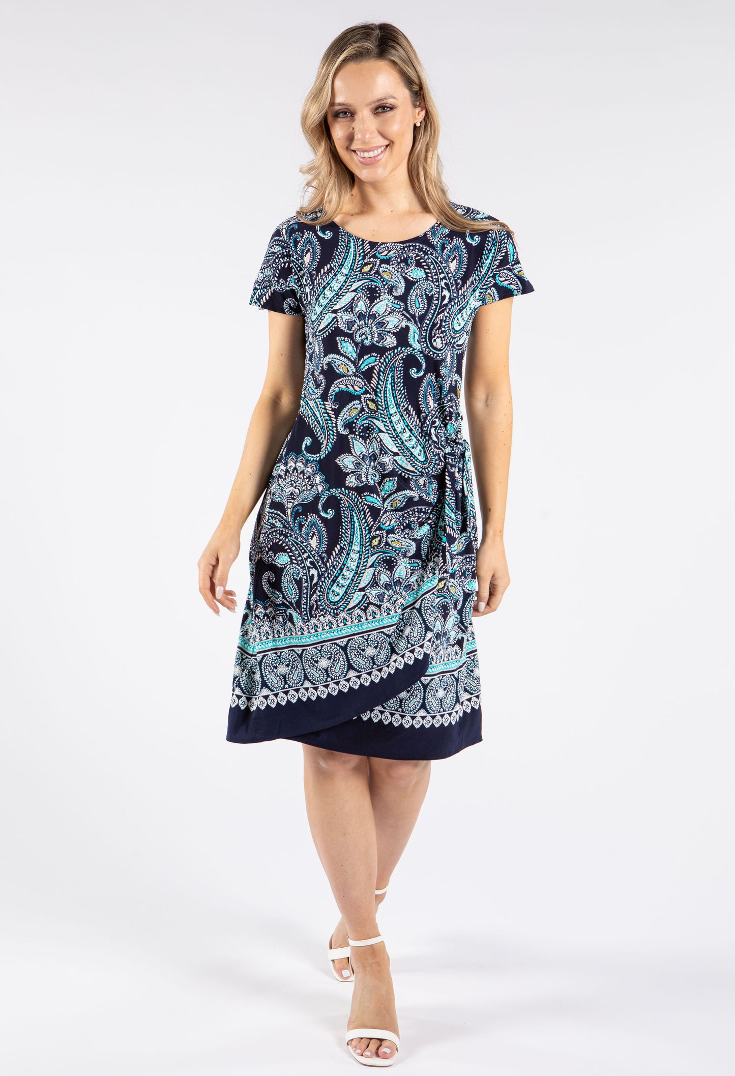 Tie Waist Abstract Print Dress