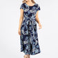 Belted Front Abstract Print Midi Dress