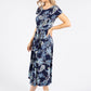 Belted Front Abstract Print Midi Dress