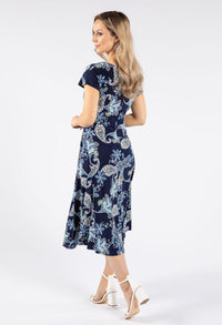 Belted Front Abstract Print Midi Dress