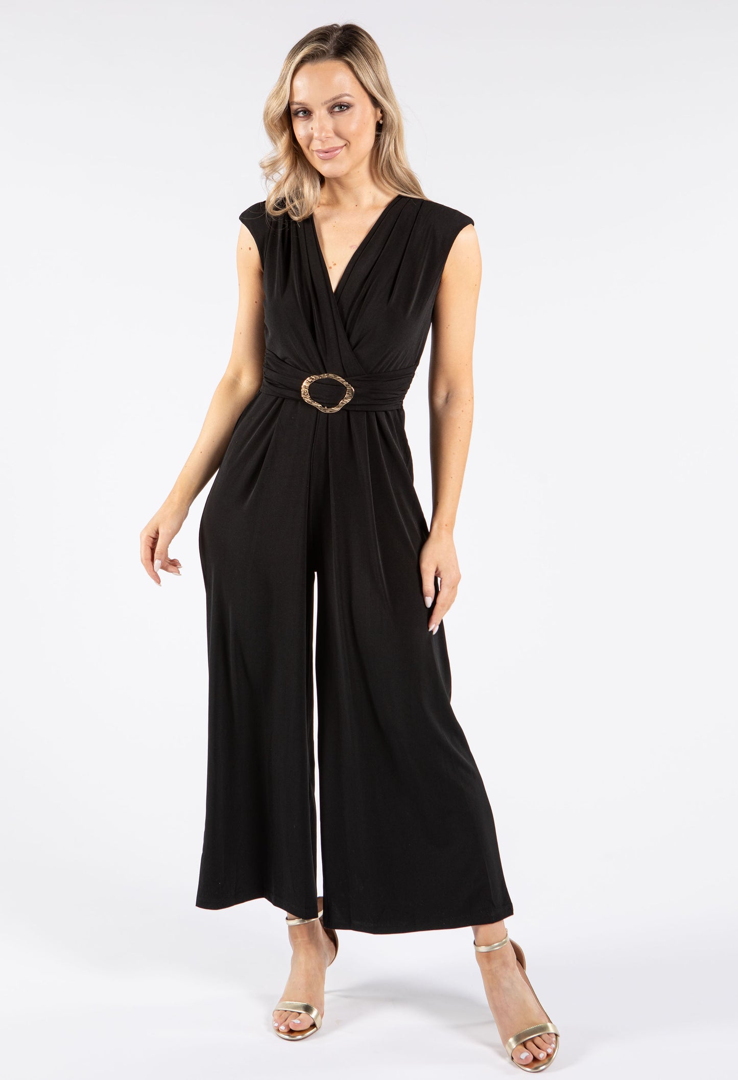 Gold Buckle Detail V Neck Jumpsuit