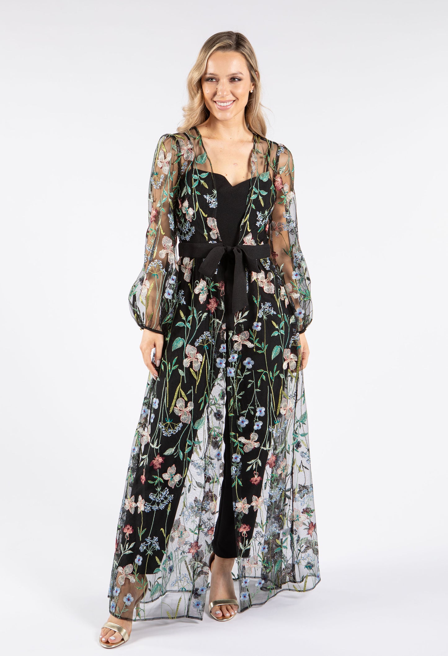 Floral Embroidered Overlay Jumpsuit