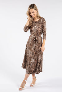 Mini Leopard Print Tie Waist Round Neckline Dress