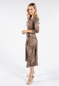 Mini Leopard Print Tie Waist Round Neckline Dress