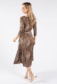 Mini Leopard Print Tie Waist Round Neckline Dress