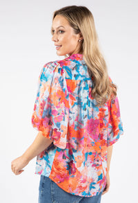 Printed Balloon Sleeve Blouse