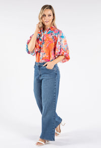 Printed Balloon Sleeve Blouse