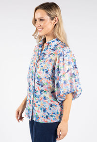 Abstract Print Balloon Sleeve Blouse