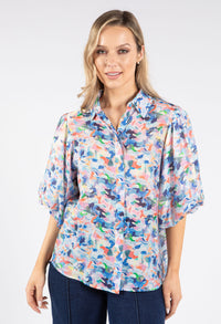 Abstract Print Balloon Sleeve Blouse