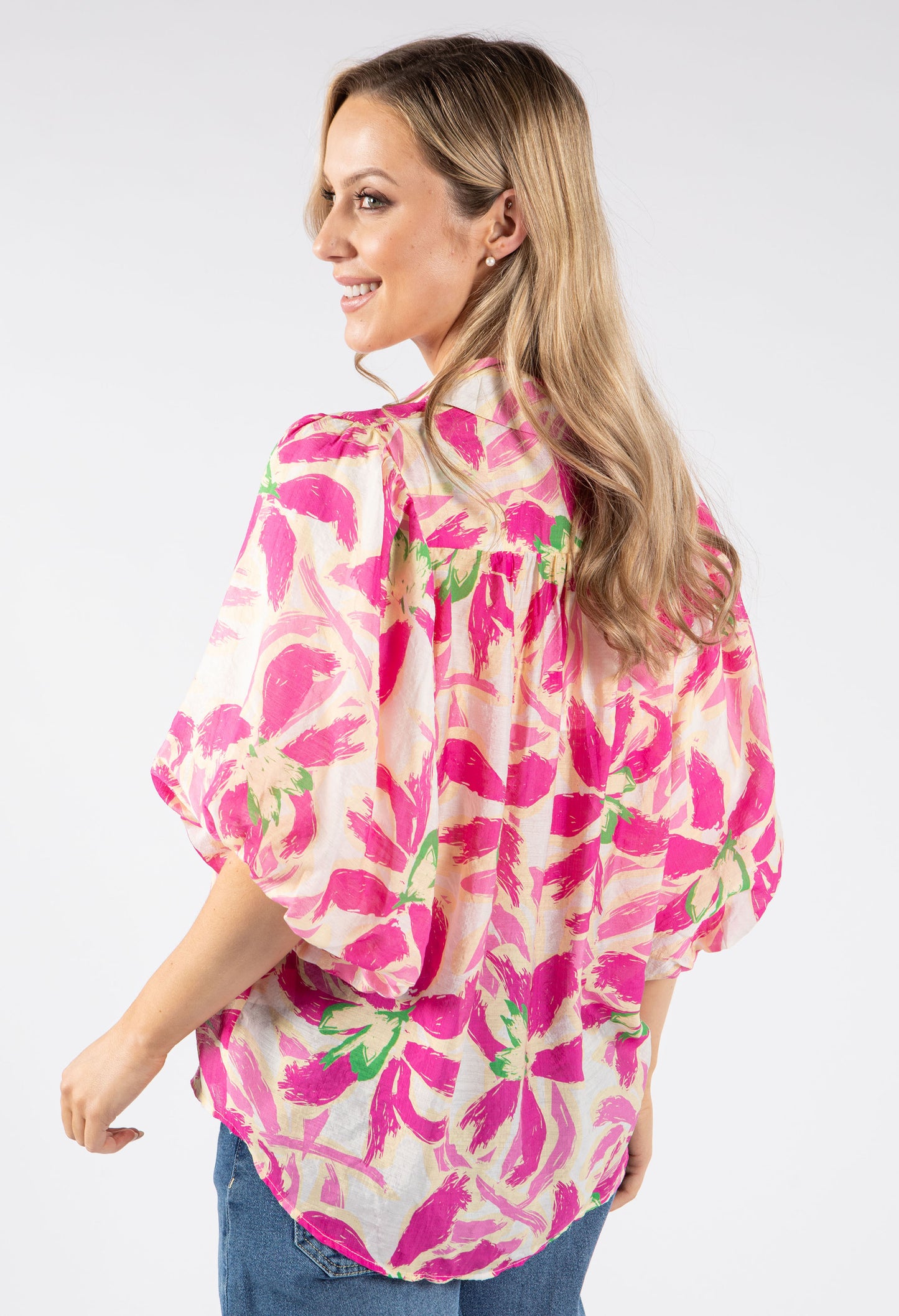 Printed Balloon Sleeve Blouse