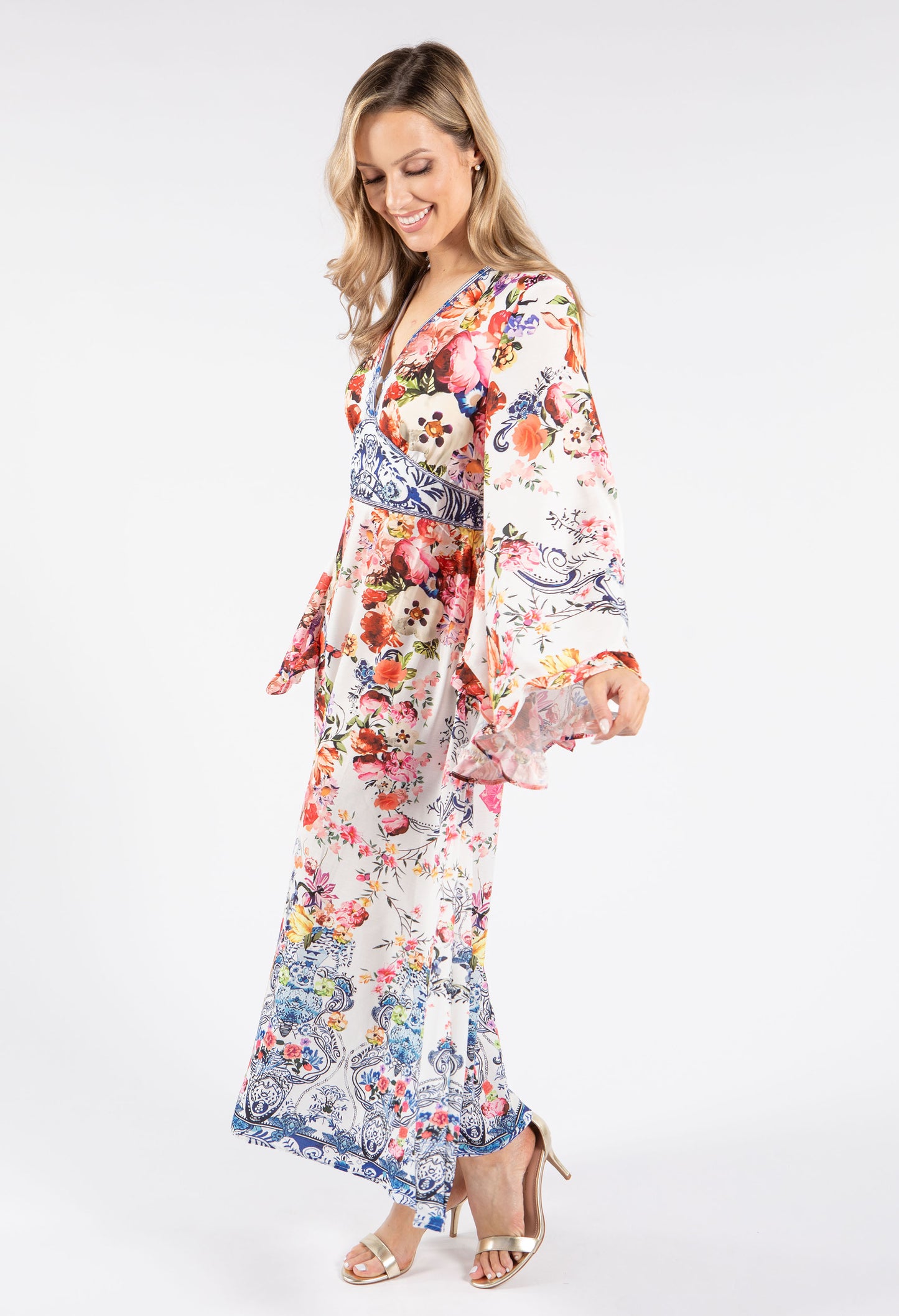 Floral Kimono Sleeve Midi Dress