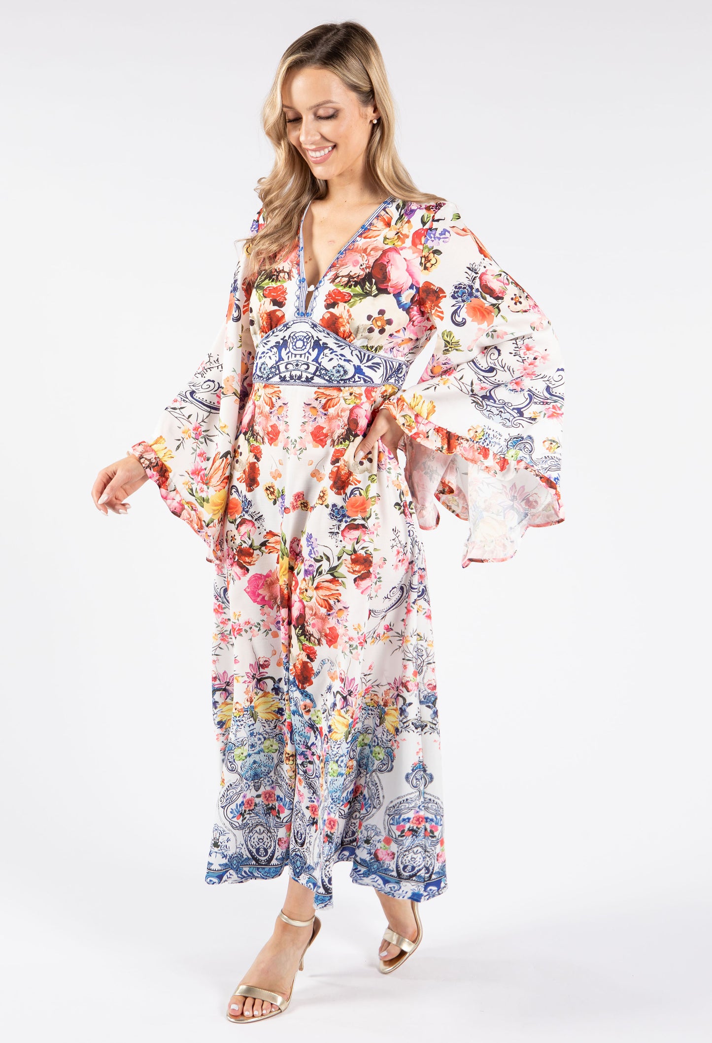 Floral Kimono Sleeve Midi Dress