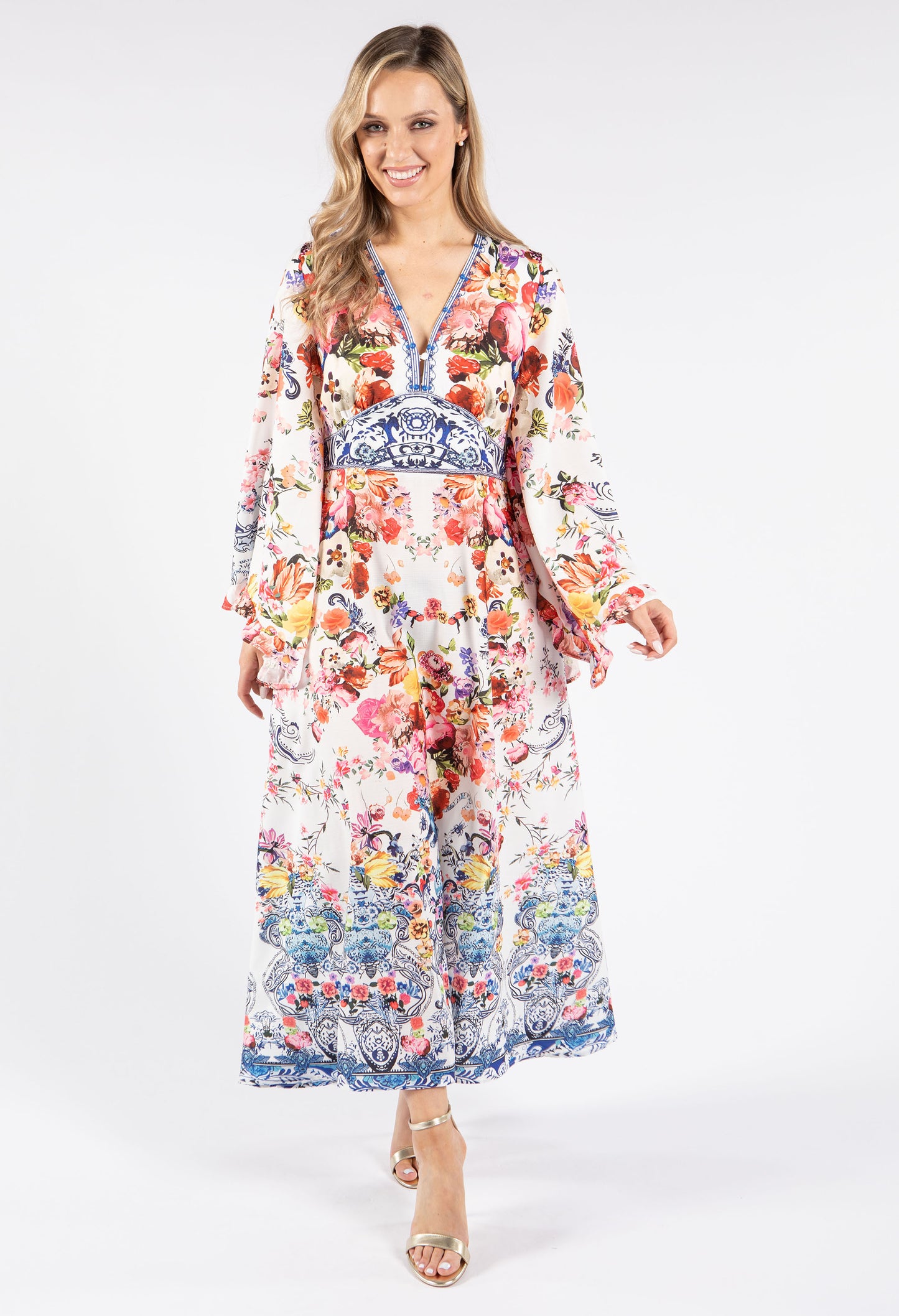 Floral Kimono Sleeve Midi Dress