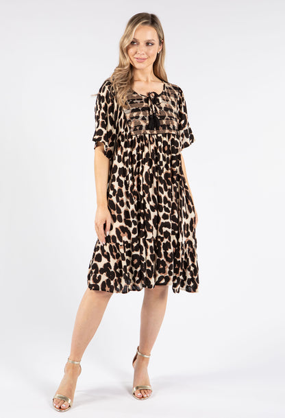 Leopard Tie Neck Dress