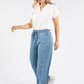 Drawstring Waist Wide Leg Denim Trousers