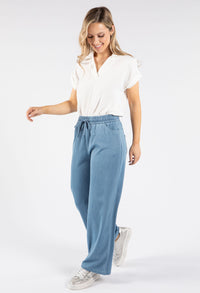 Drawstring Waist Wide Leg Denim Trousers