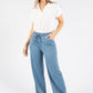 Drawstring Waist Wide Leg Denim Trousers