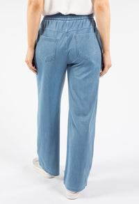 Drawstring Waist Wide Leg Denim Trousers