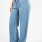 Drawstring Waist Wide Leg Denim Trousers