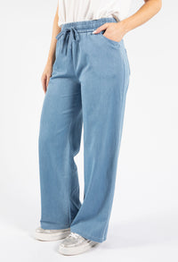 Drawstring Waist Wide Leg Denim Trousers