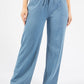 Drawstring Waist Wide Leg Denim Trousers