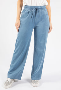 Drawstring Waist Wide Leg Denim Trousers