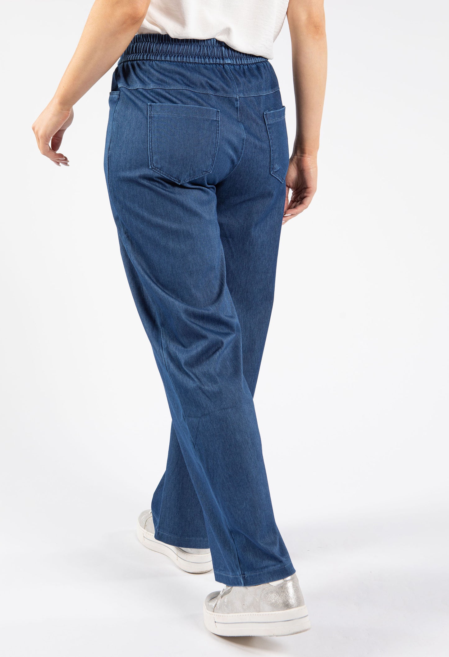 Drawstring Waist Wide Leg Denim Trousers