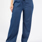 Drawstring Waist Wide Leg Denim Trousers