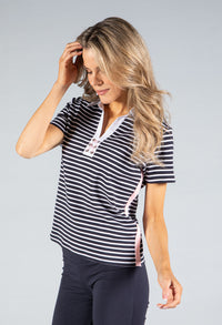 Striped V Neck Polo Top