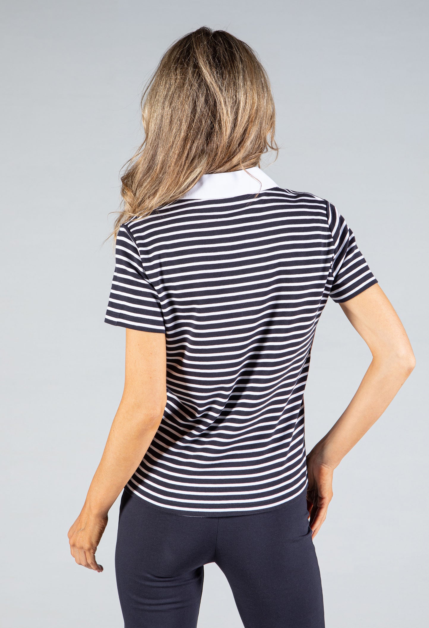 Striped V Neck Polo Top