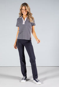 Striped V Neck Polo Top