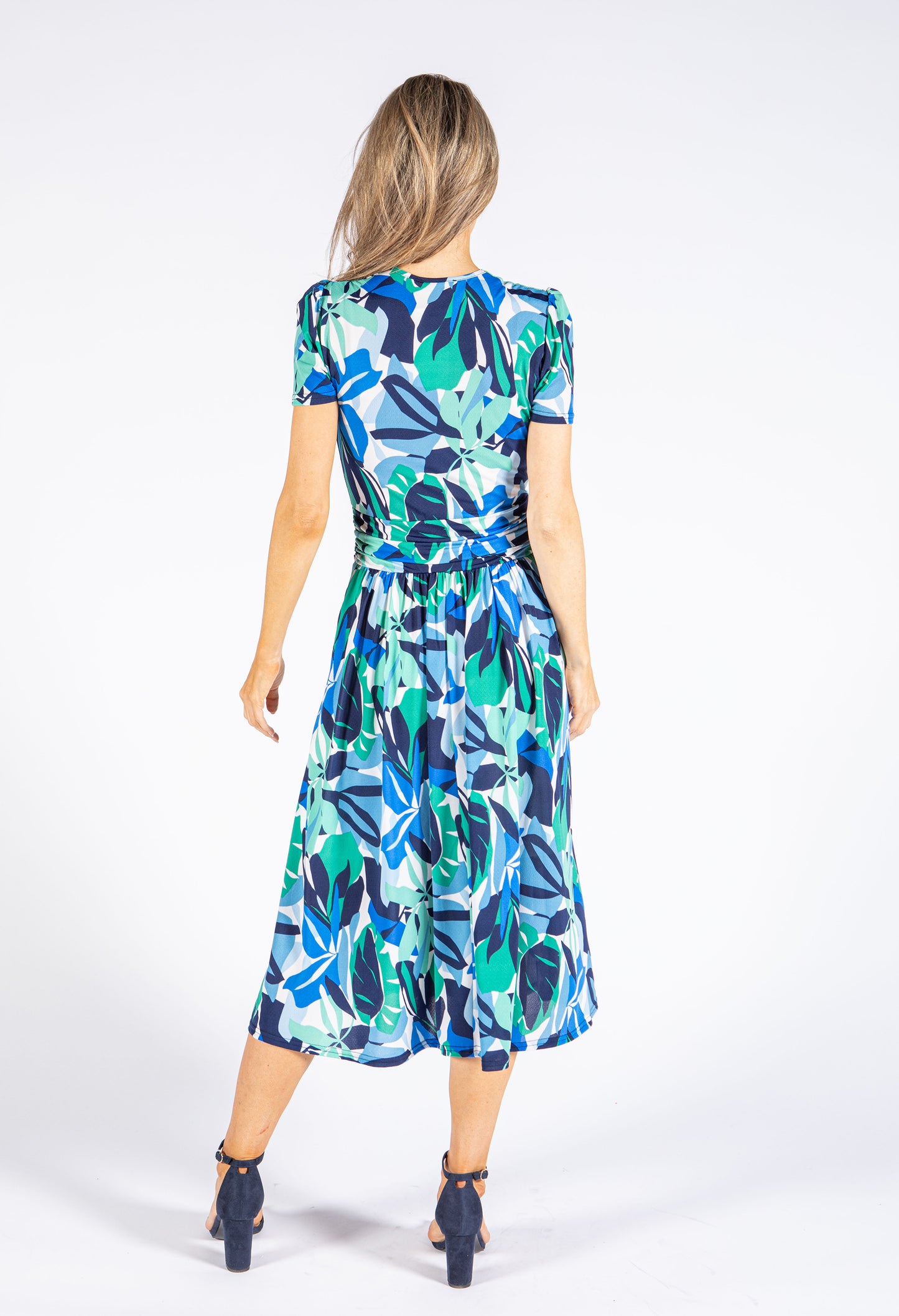 Leaf Print Wrap Bodice Dress