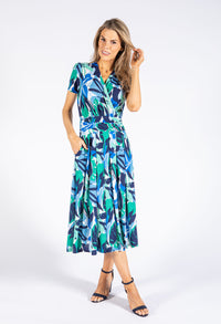 Leaf Print Wrap Bodice Dress