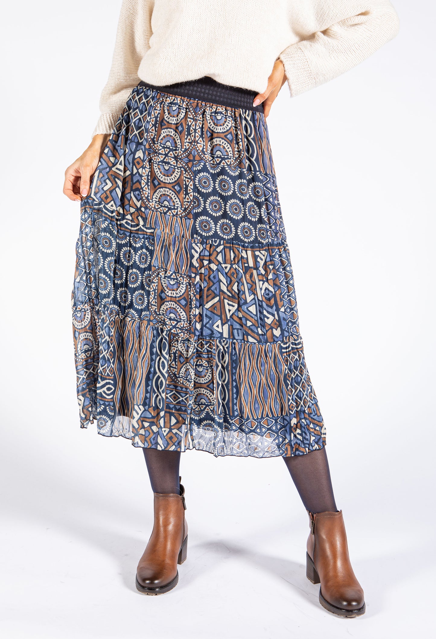 Mixed Print Tiered Maxi Skirt