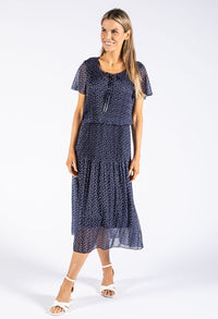 Tie Neck Polka Dot Plisse Dress