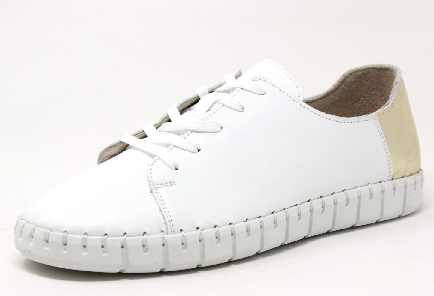 Leather Trainer with Metallic Heel