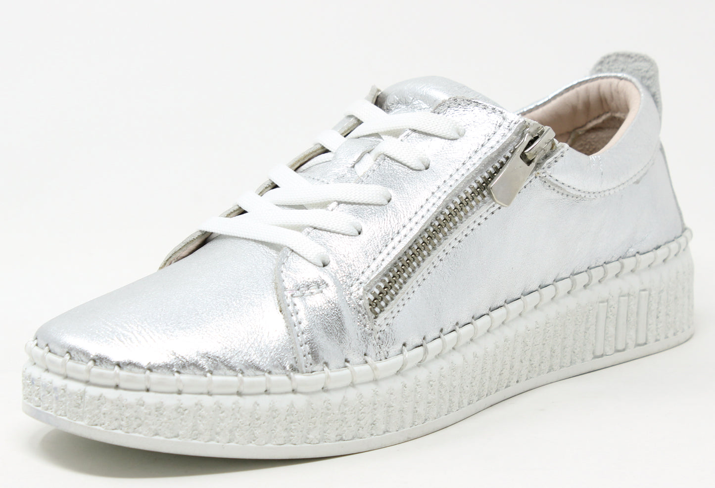 Metallic Side Zip Leather Trainer