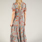 Ruffle Neckline Floral Maxi Dress