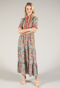 Ruffle Neckline Floral Maxi Dress