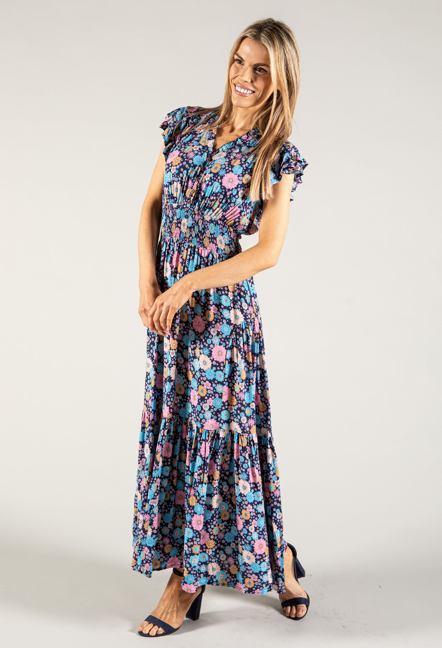 Floral V Neckline Dress