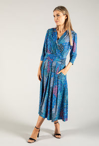 Peacock Print Wrap Bodice Dress