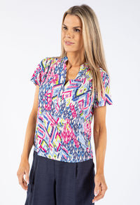 Abstract Print V Neck Top