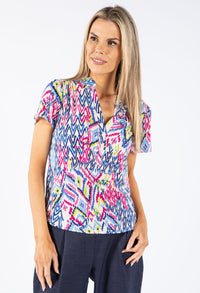 Abstract Print V Neck Top