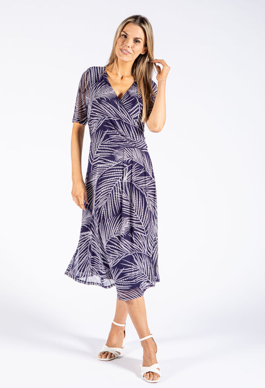 Palm Print V Neckline Dress